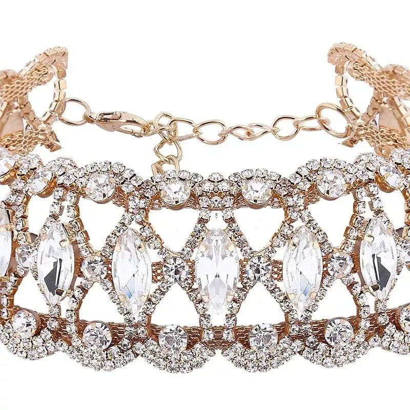 Womens Big Crystal Zirconia Hollow Collar Necklace Choker JettsJewelers
