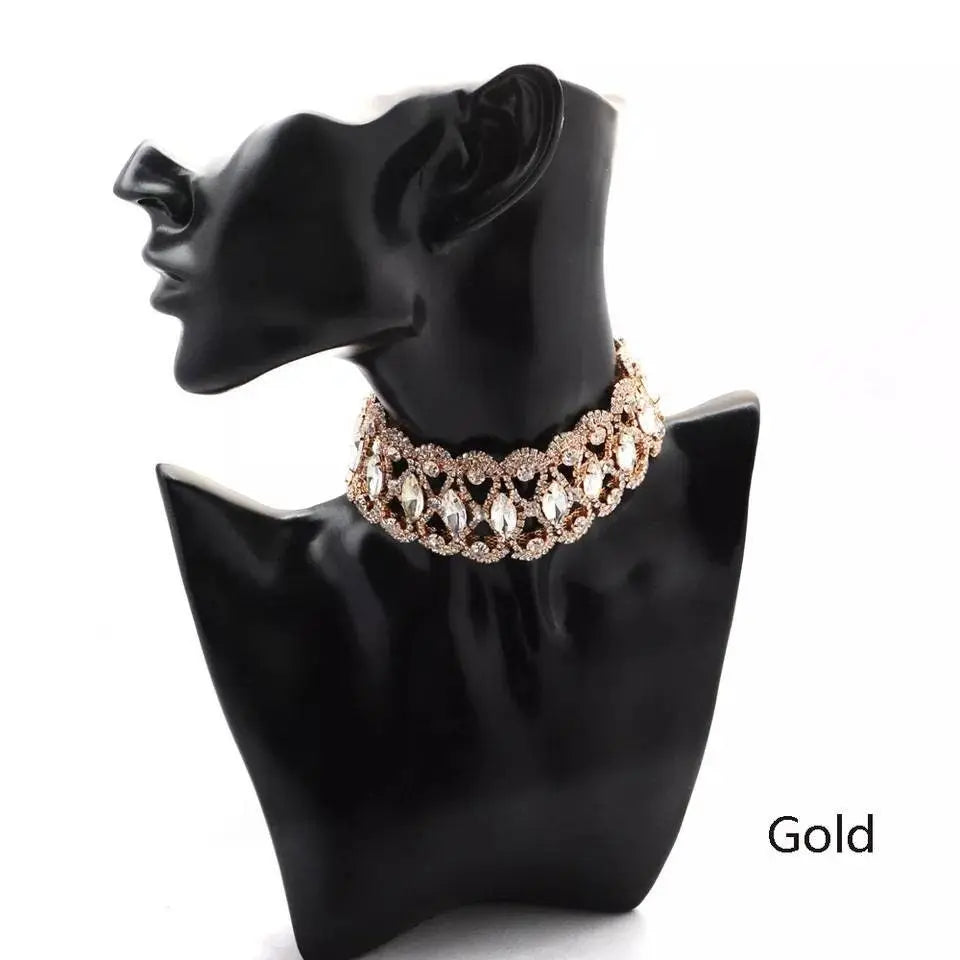 Womens Big Crystal Zirconia Hollow Collar Necklace Choker JettsJewelers