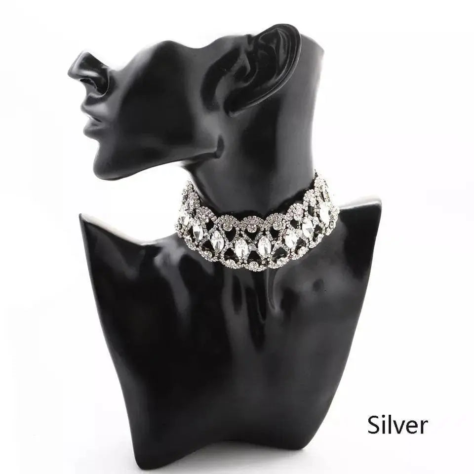 Womens Big Crystal Zirconia Hollow Collar Necklace Choker JettsJewelers