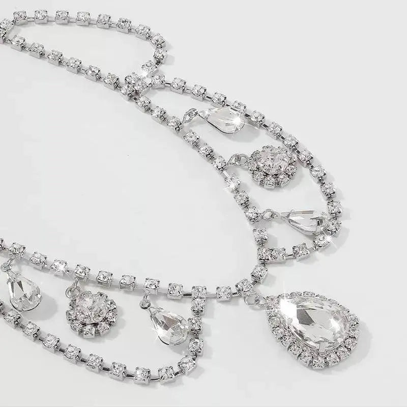 Womens Decor Multi-layered Drop Rhinestone Gem Pendants Necklace Choker JettsJewelers
