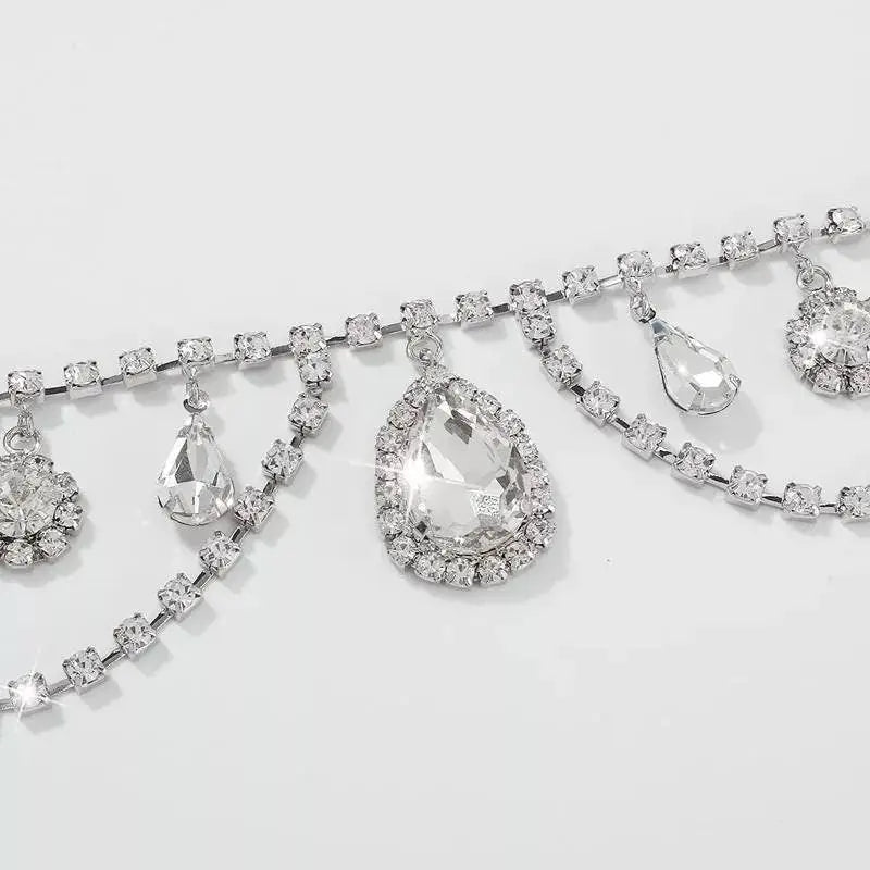 Womens Decor Multi-layered Drop Rhinestone Gem Pendants Necklace Choker JettsJewelers