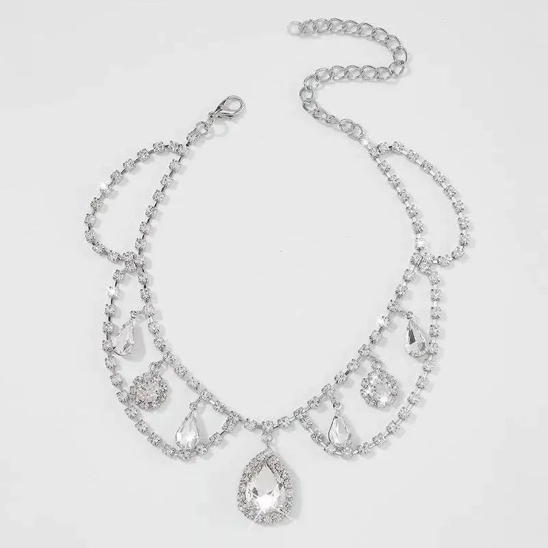 Womens Decor Multi-layered Drop Rhinestone Gem Pendants Necklace Choker JettsJewelers