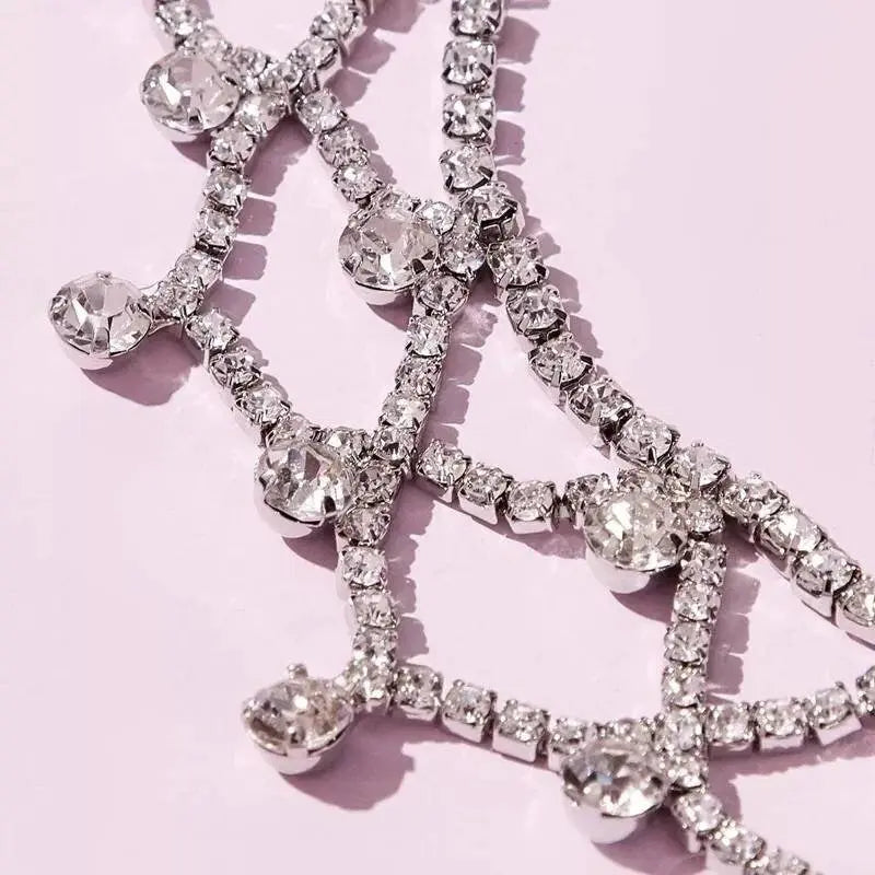 Womens Decor Web Drop Water Rhinestone Gem Pendants Necklace Choker Statement Necklace JettsJewelers