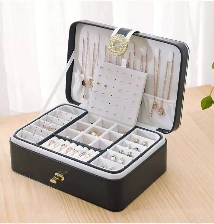 Womens Jewelry Box for Woman Wife Ideal Gift, Leather Jewelry Organizer Storage Case with Two Layers Displays JettsJewelers