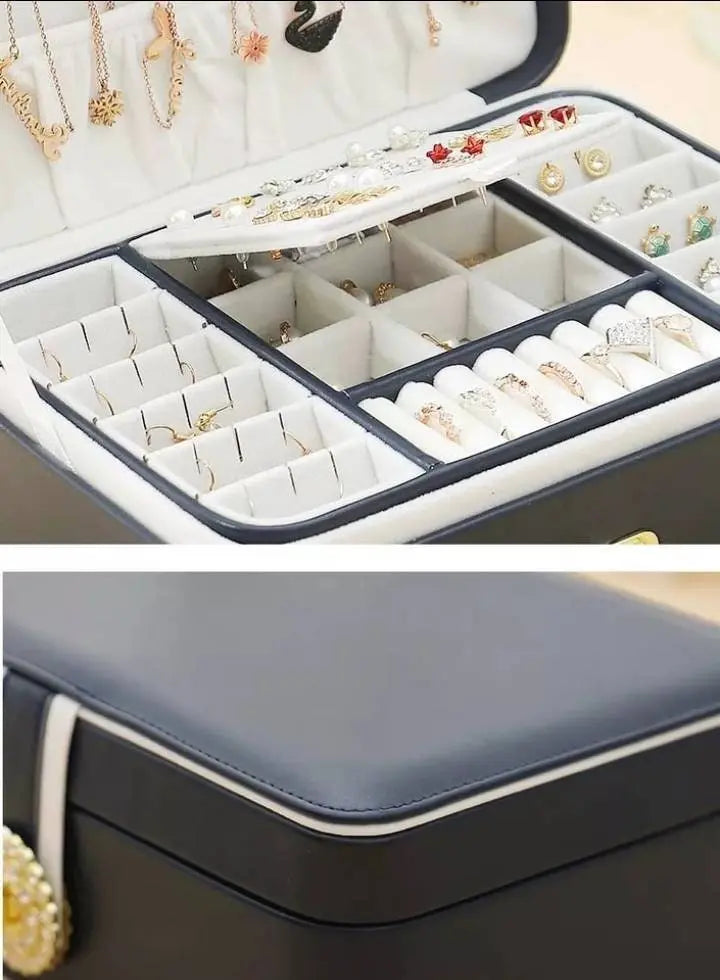 Womens Jewelry Box for Woman Wife Ideal Gift, Leather Jewelry Organizer Storage Case with Two Layers Displays JettsJewelers