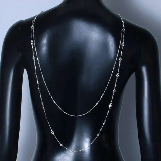 Womens Long Rhinestone Gem Double Layered Necklace Backless Choker JettsJewelers