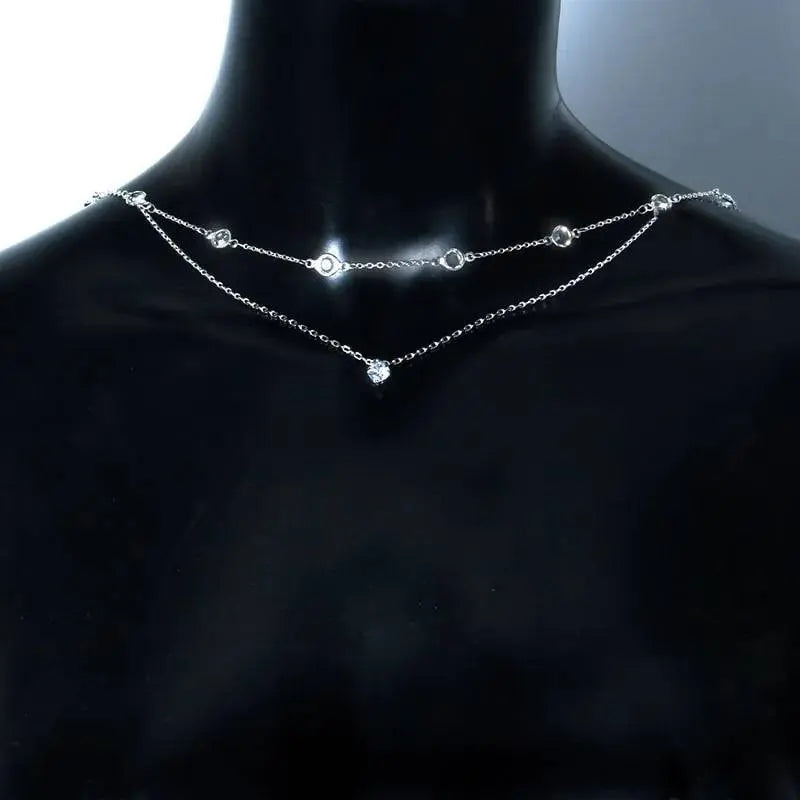 Womens Long Rhinestone Gem Double Layered Necklace Backless Choker JettsJewelers