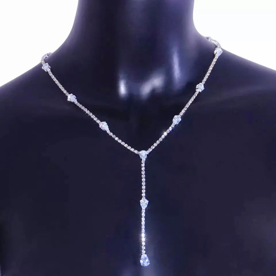 Womens Multi Rhinestones Chain Long Tassel Y Necklace Crystal Collar Necklace Choker JettsJewelers