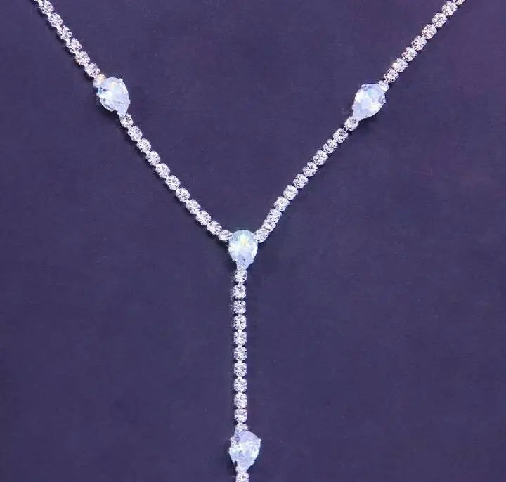 Womens Multi Rhinestones Chain Long Tassel Y Necklace Crystal Collar Necklace Choker JettsJewelers