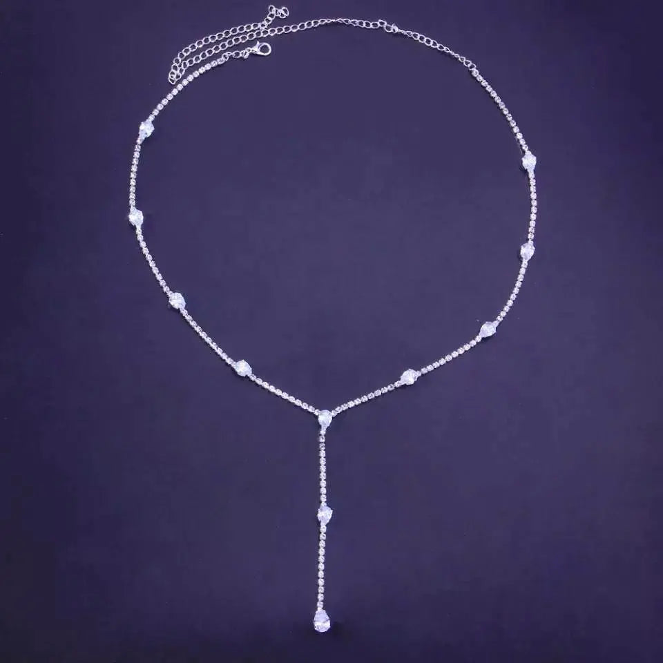 Womens Multi Rhinestones Chain Long Tassel Y Necklace Crystal Collar Necklace Choker JettsJewelers