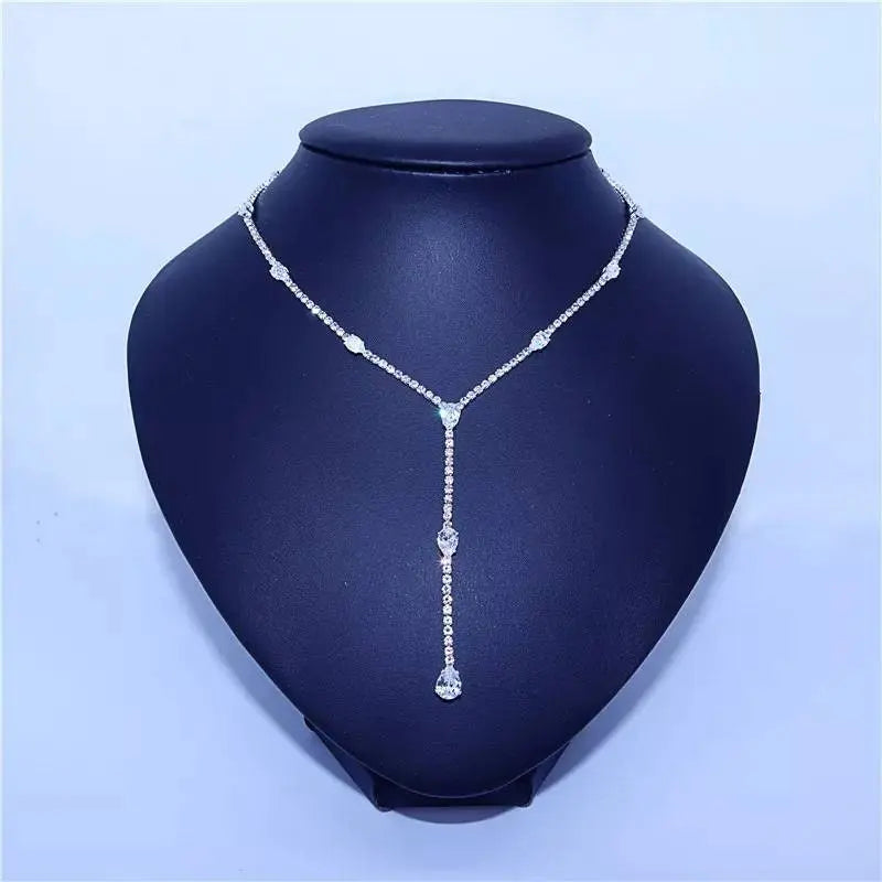 Womens Multi Rhinestones Chain Long Tassel Y Necklace Crystal Collar Necklace Choker JettsJewelers