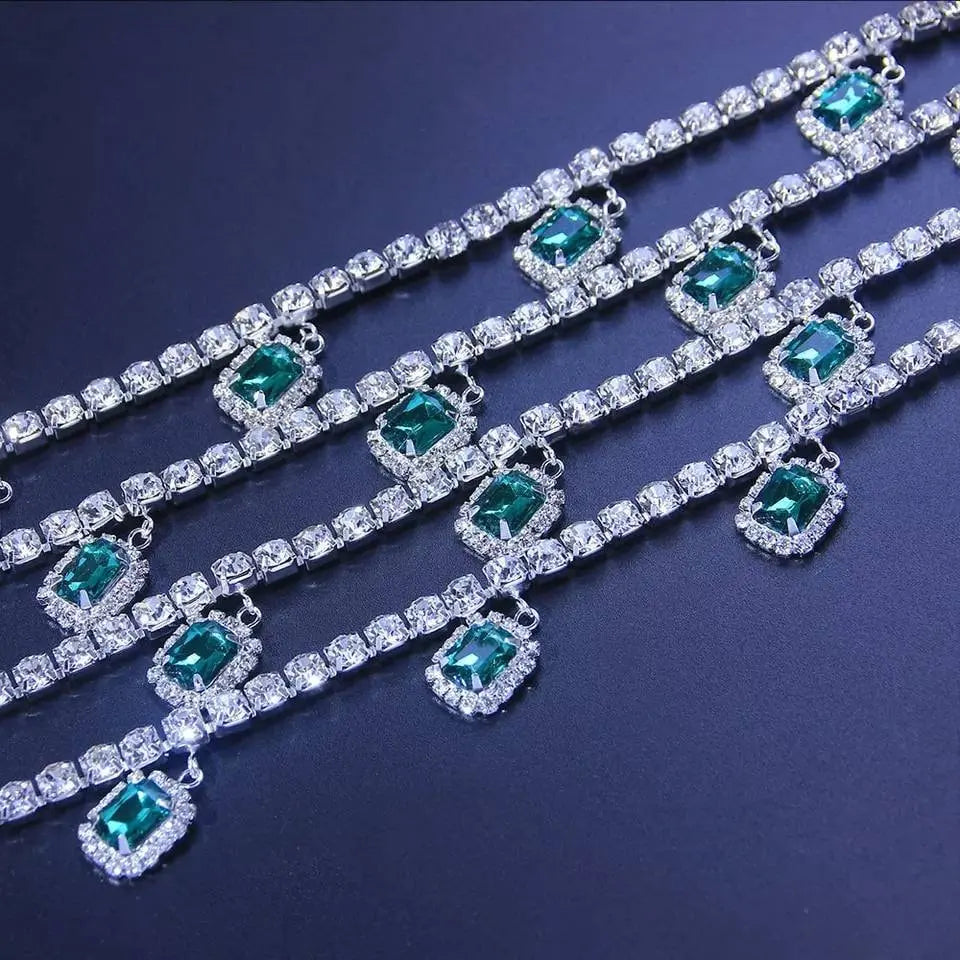 Womens Multi-layered Rhinestone Green Gem Pendant Necklace Round Emerald Necklace Statement Necklace JettsJewelers