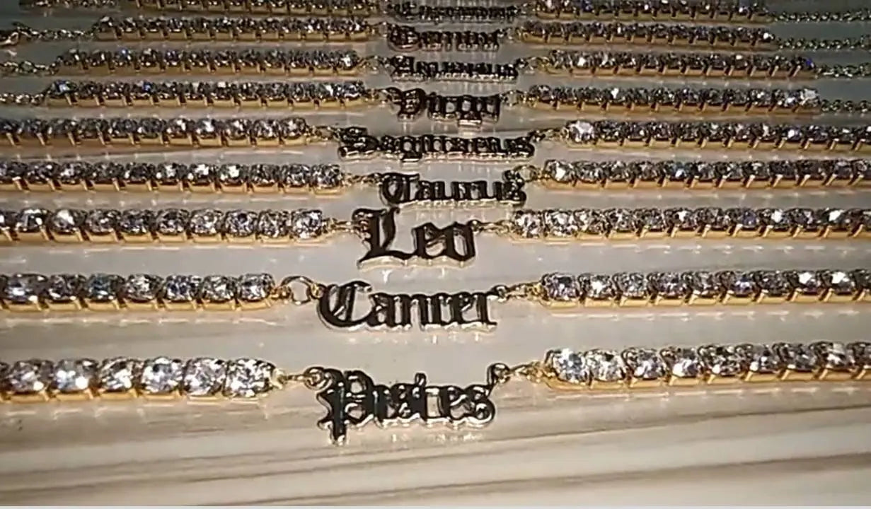 Zodiac Sign Rhinestone Ankle Bracelets for Women Girls, Crystal Tennis Anklet Bracelet Horoscope Love Ankle Foot Jewelry Hip Hop Party - JettsJewelers