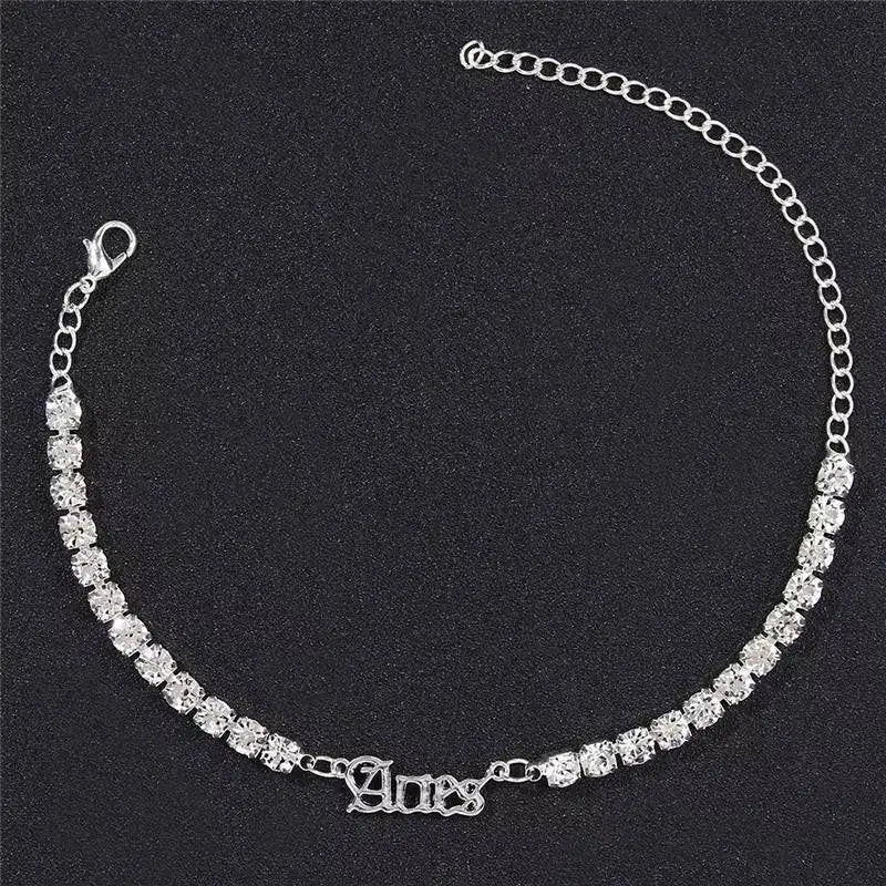 Zodiac Sign Rhinestone Ankle Bracelets for Women Girls, Crystal Tennis Anklet Bracelet Horoscope Love Ankle Foot Jewelry Hip Hop Party - JettsJewelers