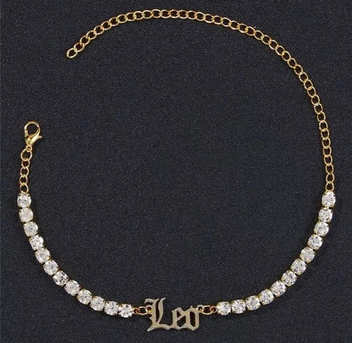 Zodiac Sign Rhinestone Ankle Bracelets for Women Girls, Crystal Tennis Anklet Bracelet Horoscope Love Ankle Foot Jewelry Hip Hop Party - JettsJewelers