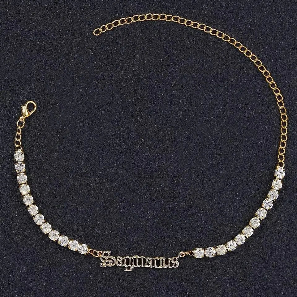 Zodiac Sign Rhinestone Ankle Bracelets for Women Girls, Crystal Tennis Anklet Bracelet Horoscope Love Ankle Foot Jewelry Hip Hop Party - JettsJewelers