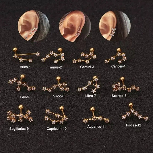 1 pair Constellation Earrings, Cubic Circonia Diamonds, 14k gold filled, CZ, Celestial Zodiac Earrings JettsJewelers