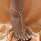 1 pc Circle Adjustable Chain Barefoot Sandals Beach Wedding Jewelry Anklet with Rhinestone Toe Ring Leaf Bridal Toe JettsJewelers