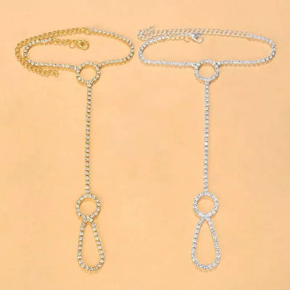 1 pc Circle Adjustable Chain Barefoot Sandals Beach Wedding Jewelry Anklet with Rhinestone Toe Ring Leaf Bridal Toe JettsJewelers