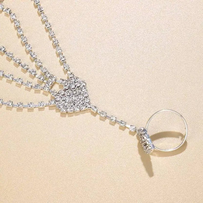 1 pc Heart Adjustable Chain Barefoot Sandals Beach Wedding Jewelry Anklet with Rhinestone Toe Ring Leaf Bridal Toe JettsJewelers
