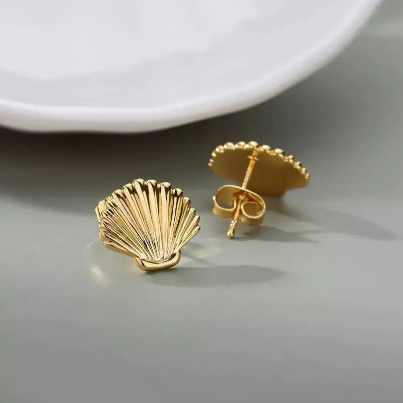 10k Gold Plated Silver Sea Shell Mermaid Nautical Jewelry Post Stud Earrings Animal Life Fine Jewelry For Women Gifts For Her - JettsJewelers