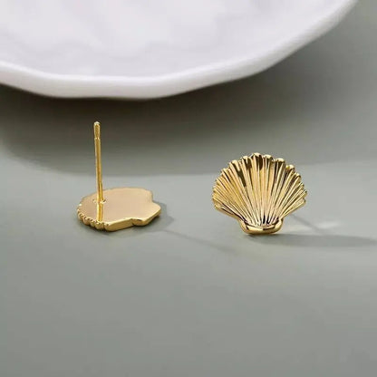 10k Gold Plated Silver Sea Shell Mermaid Nautical Jewelry Post Stud Earrings Animal Life Fine Jewelry For Women Gifts For Her - JettsJewelers
