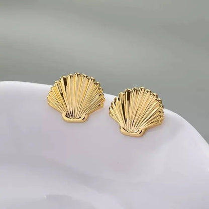 10k Gold Plated Silver Sea Shell Mermaid Nautical Jewelry Post Stud Earrings Animal Life Fine Jewelry For Women Gifts For Her - JettsJewelers