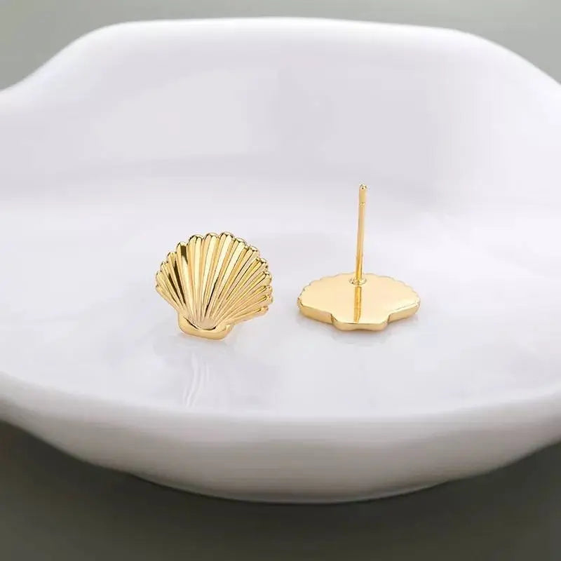 10k Gold Plated Silver Sea Shell Mermaid Nautical Jewelry Post Stud Earrings Animal Life Fine Jewelry For Women Gifts For Her - JettsJewelers