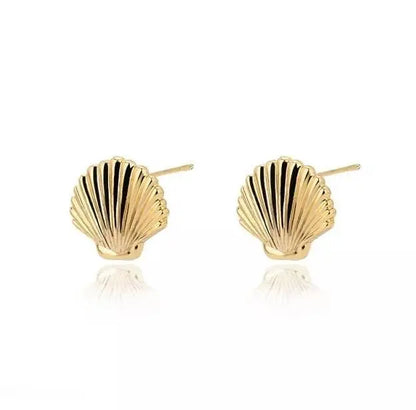 10k Gold Plated Silver Sea Shell Mermaid Nautical Jewelry Post Stud Earrings Animal Life Fine Jewelry For Women Gifts For Her - JettsJewelers