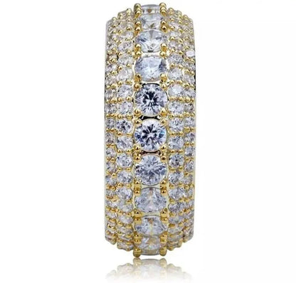 10mm 5 Rows 14K Gold Plated Iced out Premium Diamond CZ Royal Eternity Wedding Engagement Band Ring for Men Women - JettsJewelers