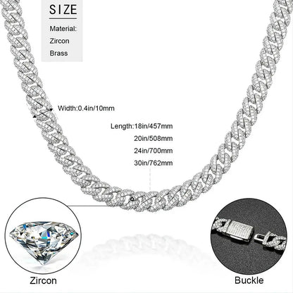 10mm Iced Out Chain Cuban Link Diamond Chain Necklace 18k Gold/White/Rose Gold Plated Miami Bling Drip Chains and Bracelets Rappers Choker JettsJewelers
