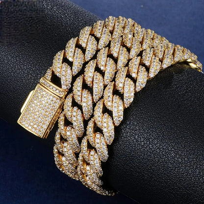 10mm Iced Out Chain Cuban Link Diamond Chain Necklace 18k Gold/White/Rose Gold Plated Miami Bling Drip Chains and Bracelets Rappers Choker JettsJewelers
