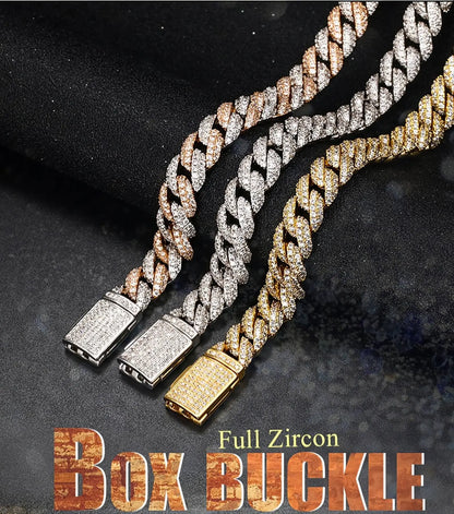 10mm Iced Out Chain Cuban Link Diamond Chain Necklace 18k Gold/White/Rose Gold Plated Miami Bling Drip Chains and Bracelets Rappers Choker JettsJewelers