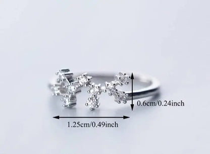 12 Constellation Ring Sterling Silver Cubic Zirconia Adjustable Open Ring CZ Zodiac Middle Finger Pinky Ring Size 4.25-8 JettsJewelers