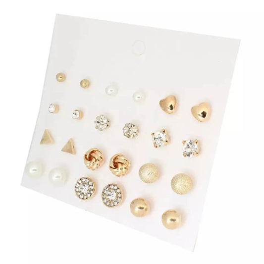 12 Pairs Stud Set Earrings for Women, Diverse Gold and Silver Hypoallergenic Fashion Jewelry for Special Moments Christmas - JettsJewelers
