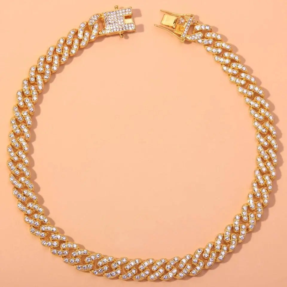 12mm Baguette Chain Female Diamond Gold Silver Miami Cuban Necklace Iced Out Chain 8mm Hip Hop Rapper Jewelry 18 Inches JettsJewelers