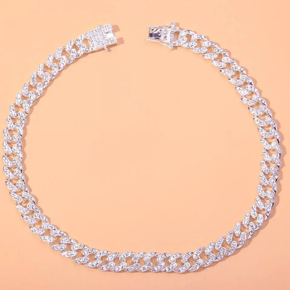 12mm Baguette Chain Female Diamond Gold Silver Miami Cuban Necklace Iced Out Chain 8mm Hip Hop Rapper Jewelry 18 Inches JettsJewelers