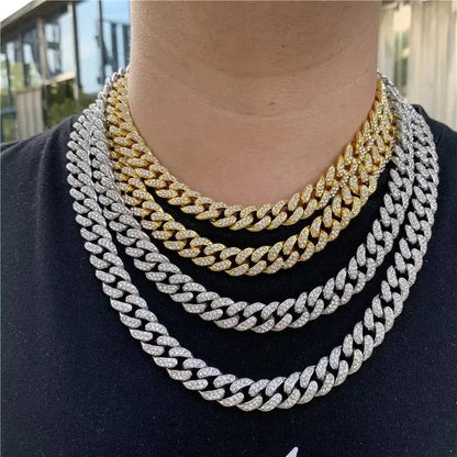 13mm Baguette Chain Mens Diamond Gold Silver Miami Cuban Necklace Iced Out Chain Hip Hop Rapper Jewelry - JettsJewelers