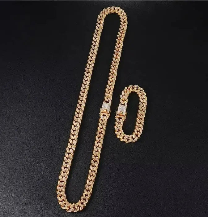 13mm Baguette Chain Mens Diamond Gold Silver Miami Cuban Necklace Iced Out Chain Hip Hop Rapper Jewelry - JettsJewelers