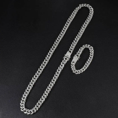 13mm Baguette Chain Mens Diamond Gold Silver Miami Cuban Necklace Iced Out Chain Hip Hop Rapper Jewelry - JettsJewelers