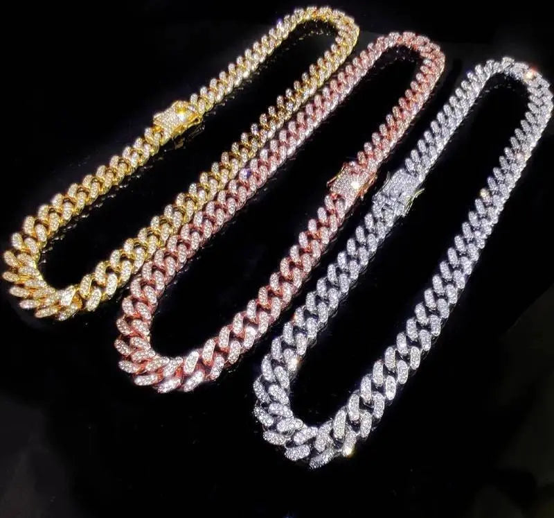 13mm Baguette Chain Mens Diamond Gold Silver Miami Cuban Necklace Iced Out Chain Hip Hop Rapper Jewelry - JettsJewelers