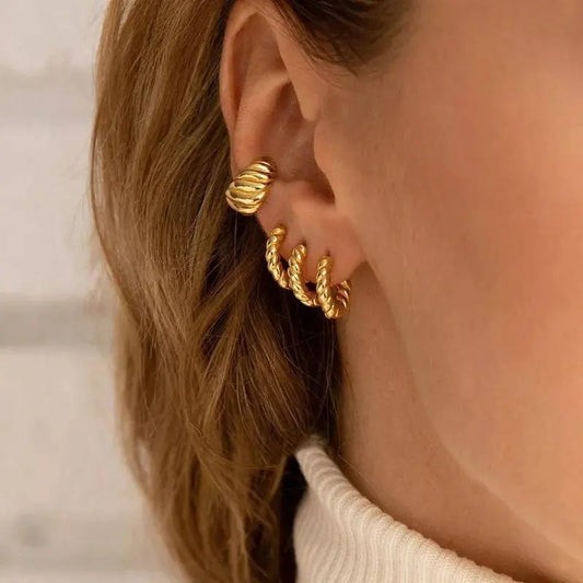 14K Gold Croissant Earrings Twisted Round Hoop Earrings Chunky Hoop Earrings 925 Sterling Silver Earrings - JettsJewelers