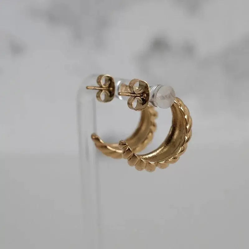 14K Gold Croissant Earrings Twisted Round Hoop Earrings Chunky Hoop Earrings - JettsJewelers