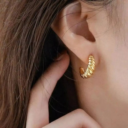 14K Gold Croissant Earrings Twisted Round Hoop Earrings Chunky Hoop Earrings - JettsJewelers