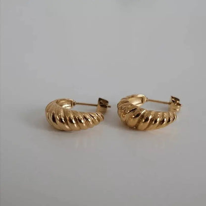 14K Gold Croissant Earrings Twisted Round Hoop Earrings Chunky Hoop Earrings - JettsJewelers