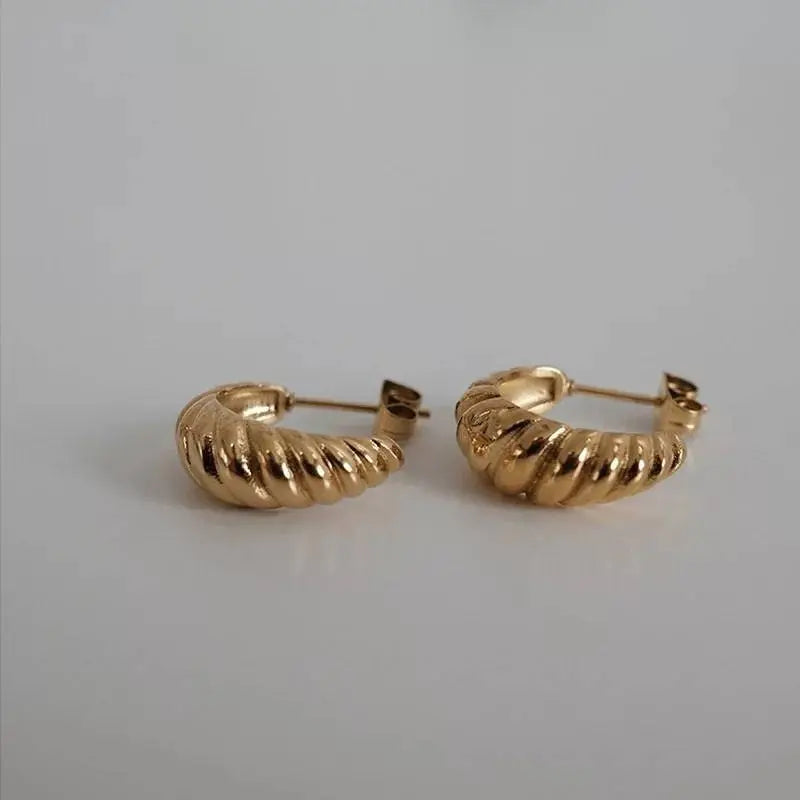 14K Gold Croissant Earrings Twisted Round Hoop Earrings Chunky Hoop Earrings - JettsJewelers