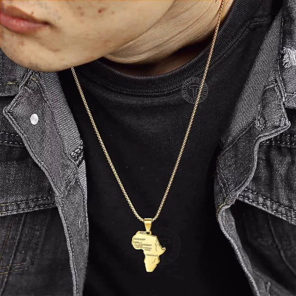 14K Gold Plated African Map Pendant Necklace, Men Jewelry 18-30" Long Chain  Women Gift - JettsJewelers