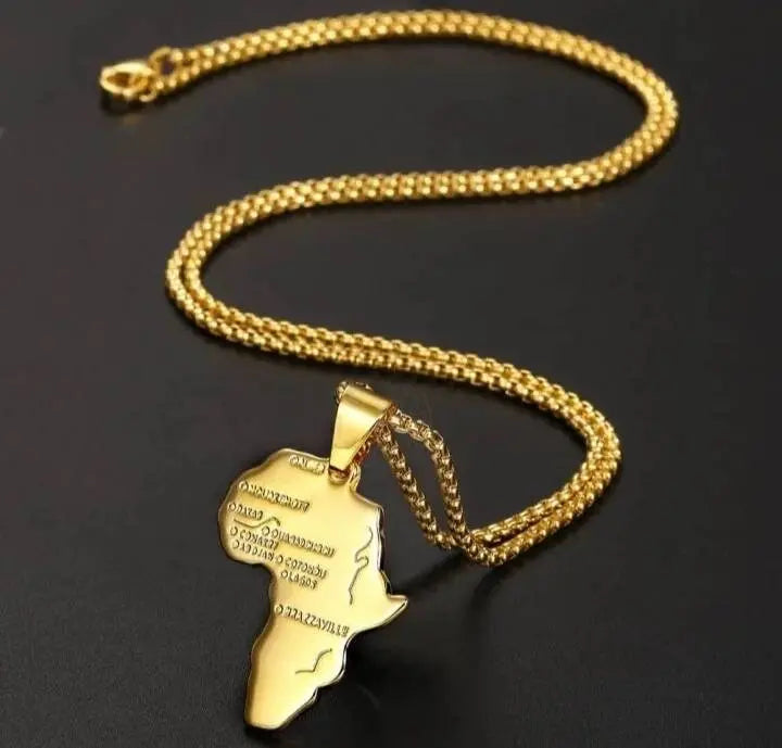 14K Gold Plated African Map Pendant Necklace, Men Jewelry 18-30" Long Chain  Women Gift - JettsJewelers