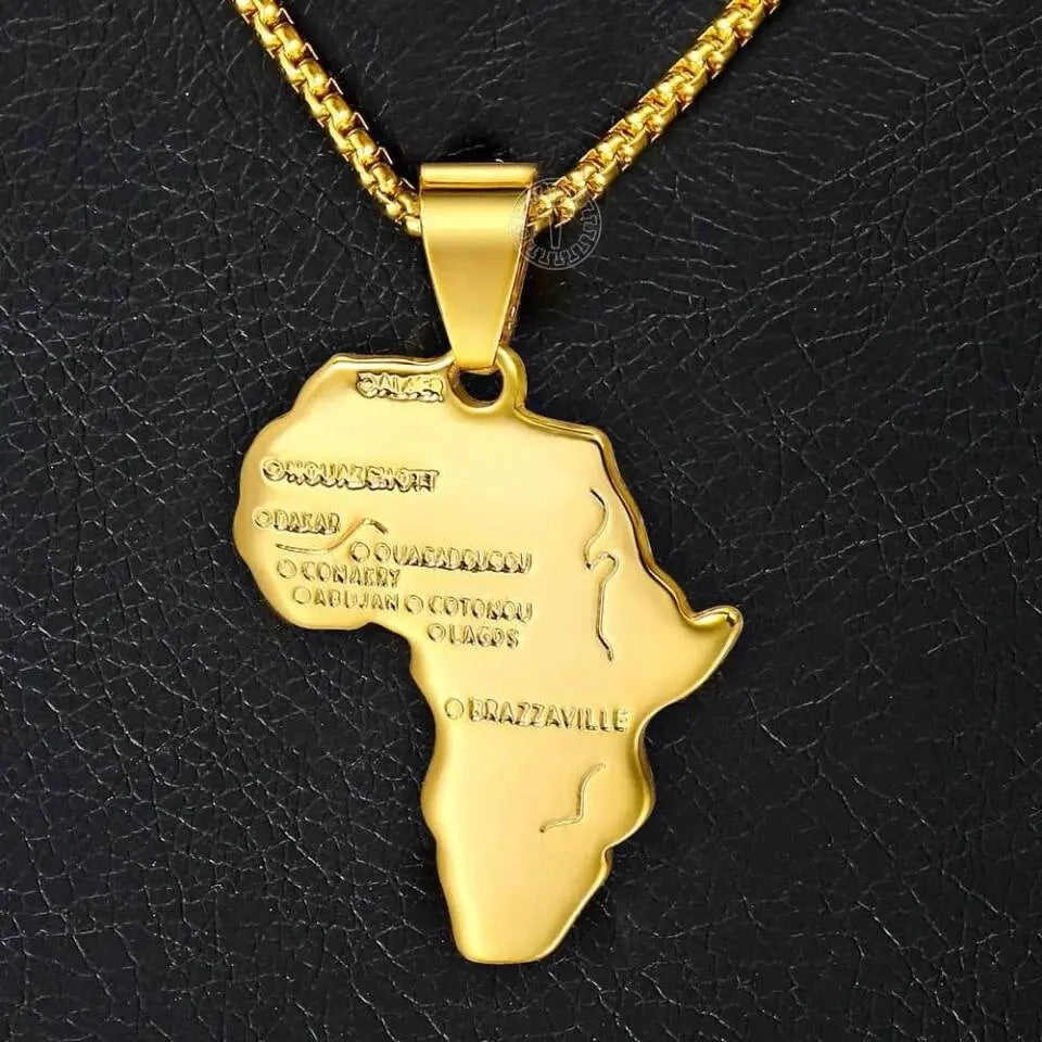 14K Gold Plated African Map Pendant Necklace, Men Jewelry 18-30" Long Chain  Women Gift - JettsJewelers