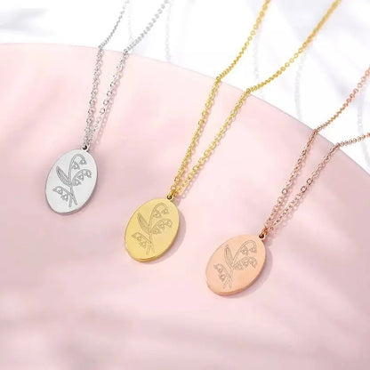 14K Gold Plated Birth Flower Necklace Coin Pendant Personalized Gift for Women Girls 12 Months Constellation Birth Month Flower Necklace JettsJewelers